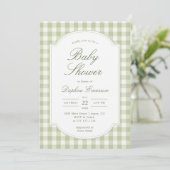 Sagegroene Gingham Baby Shower Kaart (Staand voorkant)