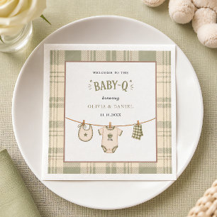 Sagegroene Gingham Baby Shower Klassieke BBQ Servet