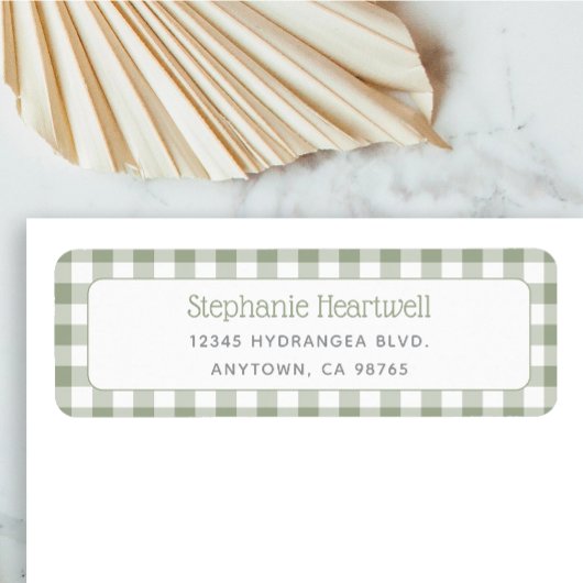 Sagegroene Gingham Baby Shower Retouradres Etiket