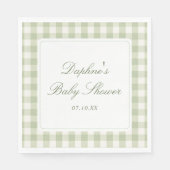 Sagegroene Gingham Baby Shower Servetten (Voorkant)
