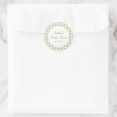 Sagegroene Gingham Baby Shower Sticker (Tas)