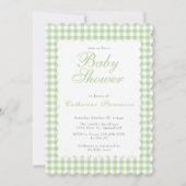 Sagegroene Gingham Baby Shower Uitnodiging (Voorkant)