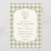 Sagegroene Gingham Baby Shower Uitnodiging (Voorkant)