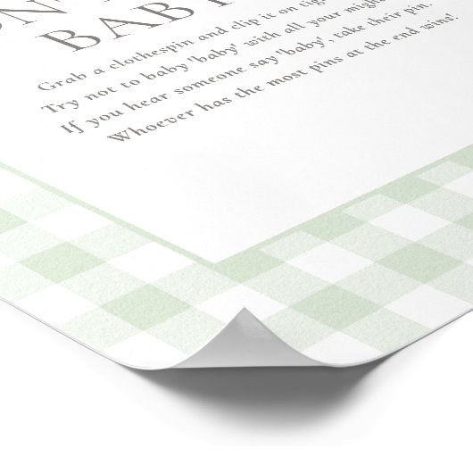Sagegroene Gingham Baby Shower Zeg Niet Baby Bord Poster (Hoek)