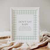 Sagegroene Gingham Baby Shower Zeg Niet Baby Bord Poster
