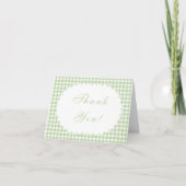 Sagegroene Gingham Babyshower Bedankkaart (Voorkant)