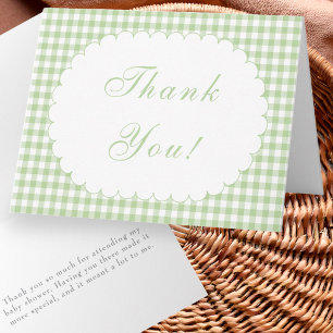 Sagegroene Gingham Babyshower Bedankkaart