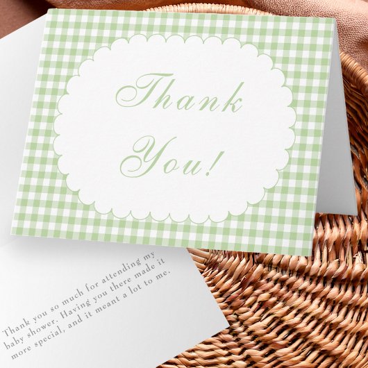 Sagegroene Gingham Babyshower Bedankkaart
