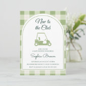 Sagegroene Gingham Boog Golf Baby Shower Kaart (Staand voorkant)