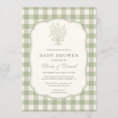 Sagegroene Gingham Couples Baby Shower Kaart (Voorkant)