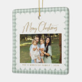 Sagegroene Gingham Foto Prettig Kerstfeest Keramisch Ornament (Links)