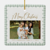 Sagegroene Gingham Foto Prettig Kerstfeest Keramisch Ornament (Achterkant)
