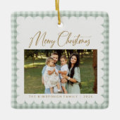 Sagegroene Gingham Foto Prettig Kerstfeest Keramisch Ornament (Voorkant)