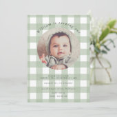 Sagegroene Gingham Foto Verjaardag Kaart (Staand voorkant)