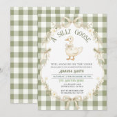 Sagegroene Gingham Gans Babyshower Uitnodiging (Voorkant / Achterkant)
