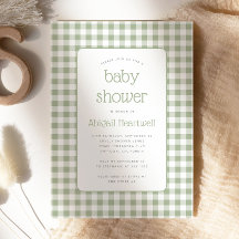 Sagegroene Gingham Geruite Baby Shower