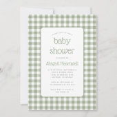 Sagegroene Gingham Geruite Baby Shower Kaart (Voorkant)