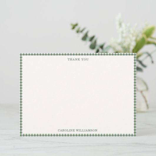 Sagegroene Gingham Geruite Retro Baby Shower Bedankkaart (Staand voorkant)