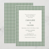 Sagegroene Gingham geruite tweeling baby shower Kaart (Voorkant / Achterkant)