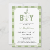 Sagegroene Gingham Golf Baby Shower Kaart (Voorkant)