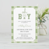 Sagegroene Gingham Golf Baby Shower Kaart (Staand voorkant)