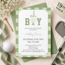Sagegroene Gingham Golf Baby Shower