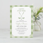 Sagegroene Gingham Golf Bruiloft Feest Kaart (Staand voorkant)