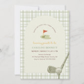Sagegroene Gingham Golf Jongens Baby Shower Kaart (Voorkant)