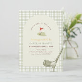 Sagegroene Gingham Golf Jongens Baby Shower Kaart (Staand voorkant)