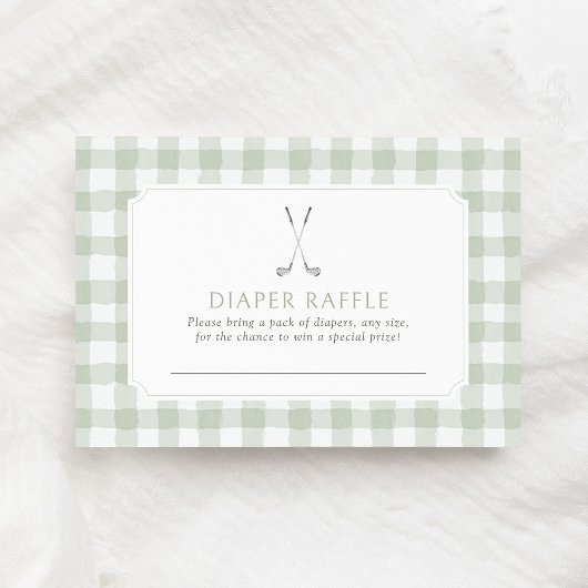 Sagegroene Gingham Golf Luier Raffle Ticket Informatiekaartje