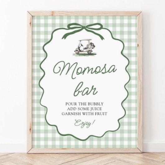 Sagegroene Gingham Golf Moederdag Bar Baby Shower Poster