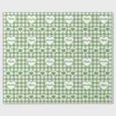 Sagegroene Gingham Harten Aangepaste Naam Koppel Cadeaupapier (Vlak)