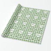 Sagegroene Gingham Harten Aangepaste Naam Koppel Cadeaupapier (Uitgerold)
