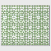 Sagegroene Gingham Harten Aangepaste Naam Koppel Cadeaupapier (Vlak)