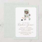 Sagegroene Gingham Hockey Eerste Jaar Teddybeer Kaart (Voorkant / Achterkant)