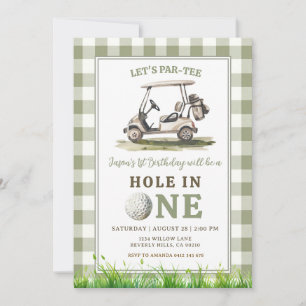 Sagegroene Gingham Hole in One Golf Jongen Verjaar Kaart