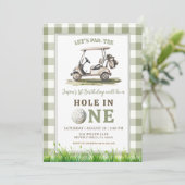 Sagegroene Gingham Hole in One Golf Jongen Verjaar Kaart (Staand voorkant)