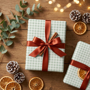 Sagegroene Gingham Kerst Inpakpapier