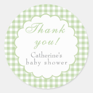 Sagegroene Gingham Klassieke Baby Shower Sticker