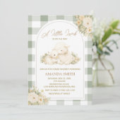Sagegroene Gingham Lammetje Baby Shower Kaart (Staand voorkant)