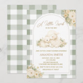 Sagegroene Gingham Lammetje Baby Shower Kaart (Voorkant / Achterkant)