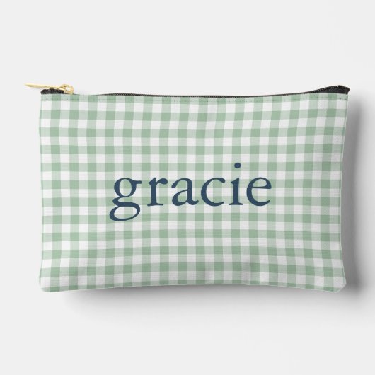 Sagegroene Gingham Monogram Etui (Voorkant)