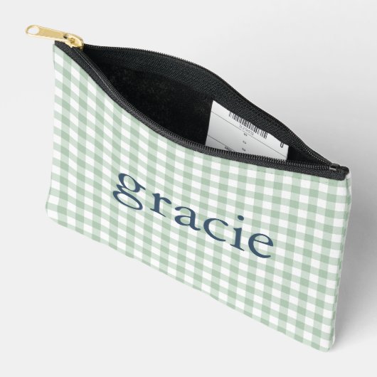 Sagegroene Gingham Monogram Etui (Open)