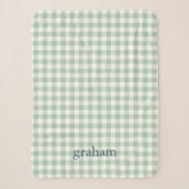 Sagegroene Gingham Monogram Sherpa Deken (Voorkant)
