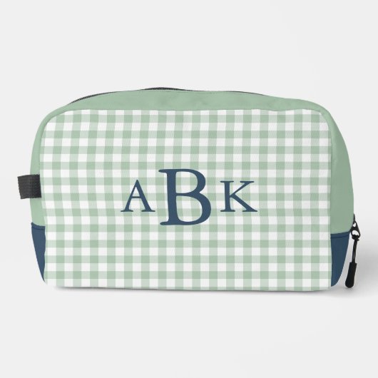 Sagegroene Gingham Monogram Toilettasje (Voorkant)