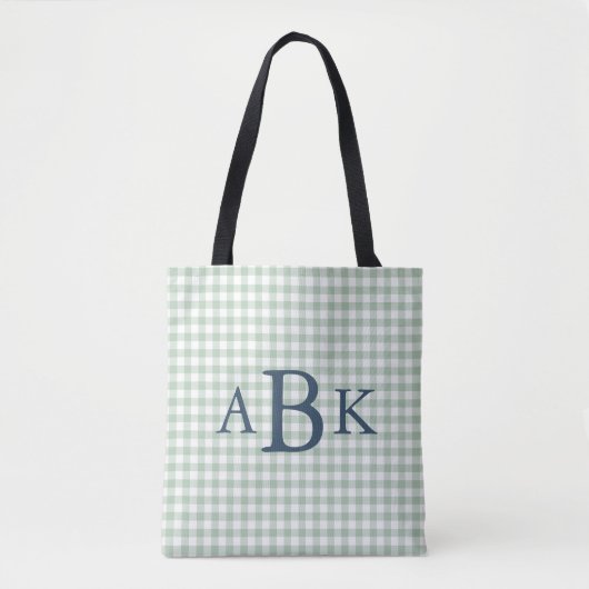 Sagegroene Gingham Monogram Tote Bag (Voorkant)