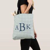 Sagegroene Gingham Monogram Tote Bag (Dichtbij)
