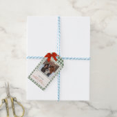 Sagegroene Gingham Plaid Foto Kerstmis Cadeaulabel (Met Touw)