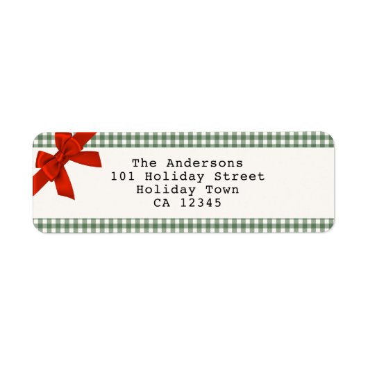 Sagegroene Gingham Plaid Kerstmis Etiket (Voorkant)