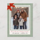 Sagegroene Gingham Plaid Multi Foto Kerstmis Feestdagenkaart (Voorkant)